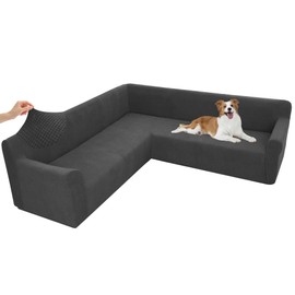 Arfntevss Stretch Sectional Couch Covers L Shaped Corner Sectional Sofa Cover Washable Jacquard Soft Fleece U Shape Sofa Slipcovers Anti Slip Furniture Protector for Dogs Pets (X-Large, Dark Gray)