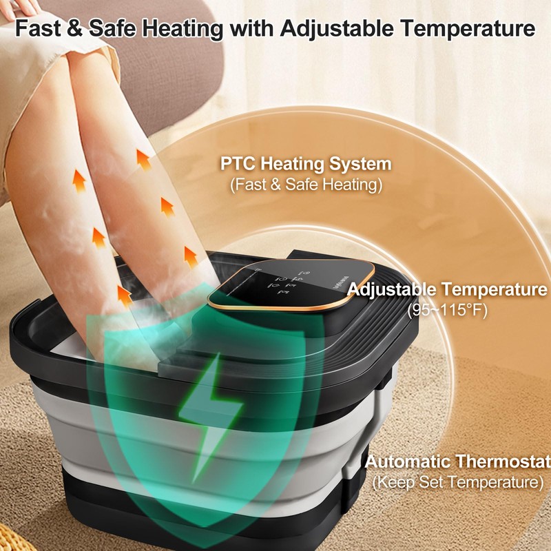 FOFOJÔY Collapsible Foot Spa Bath with Heat and Massage Roller,