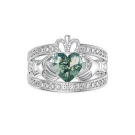 Luyona Claddagh Ring for Women 925 Sterling Silver Irish Claddagh Engagement Anniversary Wedding Promise Ring with Natural Moss Agate-9