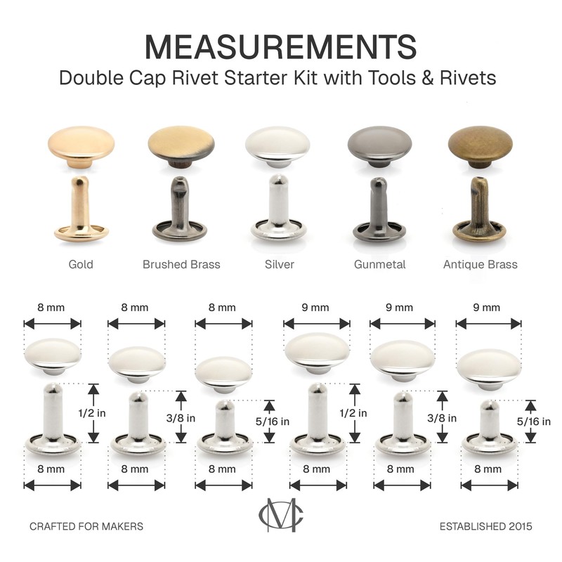 craftmemore 100 Pack 8 mm Doble Tapa Remaches Ronda remaches