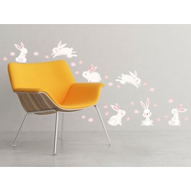 Sunny Decals Cute Bunny Rabbits and Flowers Wall Decal - Removable Fabric Wall Sticker