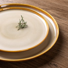 LeRatio Ceramic Dinnerware Sets for 6,Poreclain Plates and Bowls Sets,Handmade Reactive Glaze Dishes Set,Chip Resistant and Scratch Resistant | Oven&Dishwasher & Microwave Safe)-Kahki(18PCS)