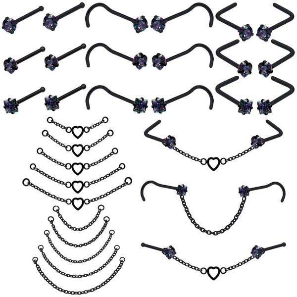 Nose Piercing Chain Across Nose Nostril Jewelry with Cubic Zirconia