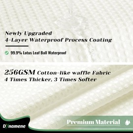 Dynamene 78 Inch Long Shower Curtain, Tall Waffle Fabric Shower Curtains for Bathroom, Hotel Waterproof Cloth Shower Curtain Liner Set with Hooks, Snap in Liner, Mesh Top Window, Beige, 72x78