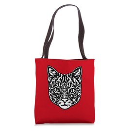 Minimalist Black and White Tabby Cat Tote Bag