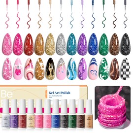 beetles Gel Polish Beetles Nail Art Gel Liner Polish 12 Colors Reflective Glitter Gel Nail Polish, Gold Silver Pink Blue Purple Brown Black Gel Kit Soak Off Uv Nail Art Design Set Spring Gel Manicure Gifts for Women