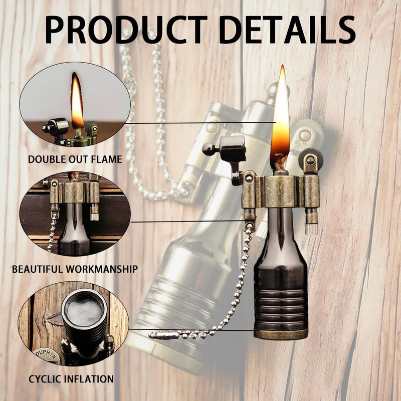 Retro Flint Wheel Lighter, Creative Soft Flame Kerosene Lighter, Jet