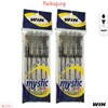 WIN 10 x 0.7mm Biro Tip Ball Pens Mystic BLACK