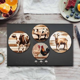 Farm Animal Electric Stove Burner Covers，4 Pack Round Stove Burner Covers，8 Inches and 10 Inches，Gas Stove Burner Covers,Metal Stove Burner Cover，Framhouse Cooktop Decorative，Home Decor,Kitchen Decor