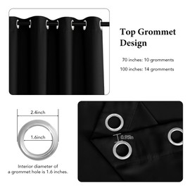 RYB HOME Black Curtains 84 inches Long - Blackout Thermal Insulated Room Divider Drapery for Living Room Bedroom Home Office Patio Door Window Backdrop, W 70 x L 84, Black, 1 Panel