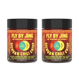 FLYBYJING Sichuan Chili Crisp, Gourmet Spicy Tingly Crunchy Hot Savory All-Natural Chili Oil Sauce w/ Sichuan Pepper, Versatile Hot Sauce Good on Everything, Vegan and Gluten-Free, 6oz (Pack of 2)