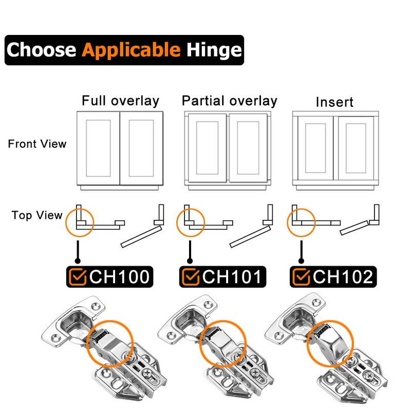 JQK Cabinet Hinges Black, 100 Degree Soft Closing Full Overlay