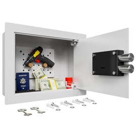 KornerBatl Small Hidden In Wall Safe Between 16" Studs, 0.327 cu ft Security Safe with Removable Pegboard, Key-Operated Only for Handgun, Jewelry, Passport (White)