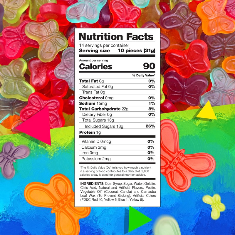 Mini Gummy Butterflies Candy, Assorted Fruit Flavored (1 Pound Bag)