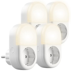 Luminea Home Control Night Light with Timer: Set of 4 WiFi Socket with LED Night Light, App & Voice Control, 16A (Night Light Elesion, Smart Night Light)