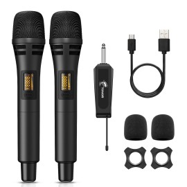 TONOR Wireless Microphones, UHF Dual Karaoke Microphone System - Black&Black
