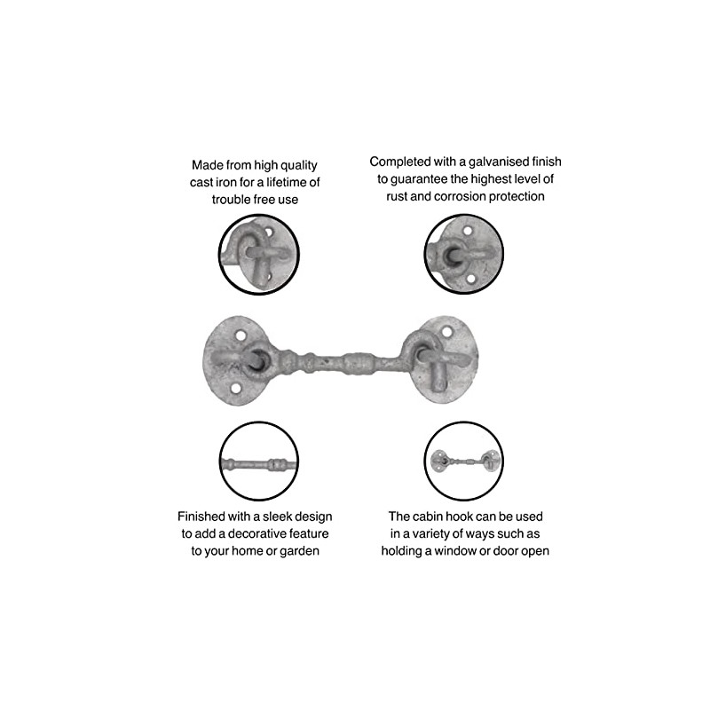 Cabin Hook and Eye Galvanised Cast Iron Heavy Duty 250mm