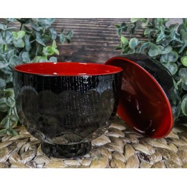 Ebros Gift Made In Japan Honeycomb Ridged Black Red Lacquer Copolymer Plastic Bowl With Lid