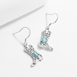 Cowboy Cowgirl Boot Hat Earrings for Women 925 Sterling Silver Western Turquoise Jewelry Western Gifts Cowgirl Texas Boots Spur Dangle Drop Earring Hypoallergenic (Boot Turquoise Earrings)