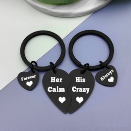 Funny Anniversary Keyring Couple Keyring Her Calm His Crazy Keyring Set Anniversary Jewelry Gift for Husband Wife Valentine Day Gift for Boyfriend Girlfriend Wedding Christmas Birthday Couple Gifts
