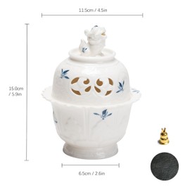 Zen-Style Incense Burner (Celadon), Ceramic Incense Holder Featuring a Lion Sculpture, Adorned with Cloud Patterns and a Buddha Light Decoration, Elegant Chinese Incense Burner for Home Décor (White)