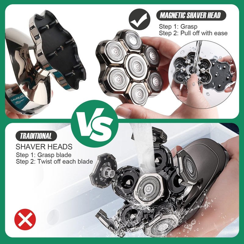 7D Shaver Heads Replacement 7 Blades Bald Head Shaver Replacement
