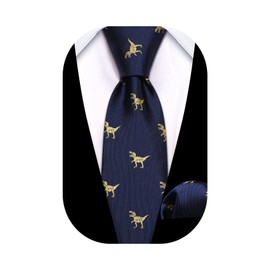 Barry.Wang - Corbata de trineo para niños, corbata de seda regular, tela a rayas, uniformes escolares sólidos, bolsillo cuadrado, boda, fiesta, Dinosaurio azul, Talla única