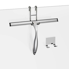 Shower Squeegee for Glass Door 12-Inch Stainless Steel Bathroom Squeegee Window Wiper, 100% Streak-Free, Includes Shower Door Hook and Adhesive Hook, for Window Mirror Tiles Car All-Purpose Squeegee