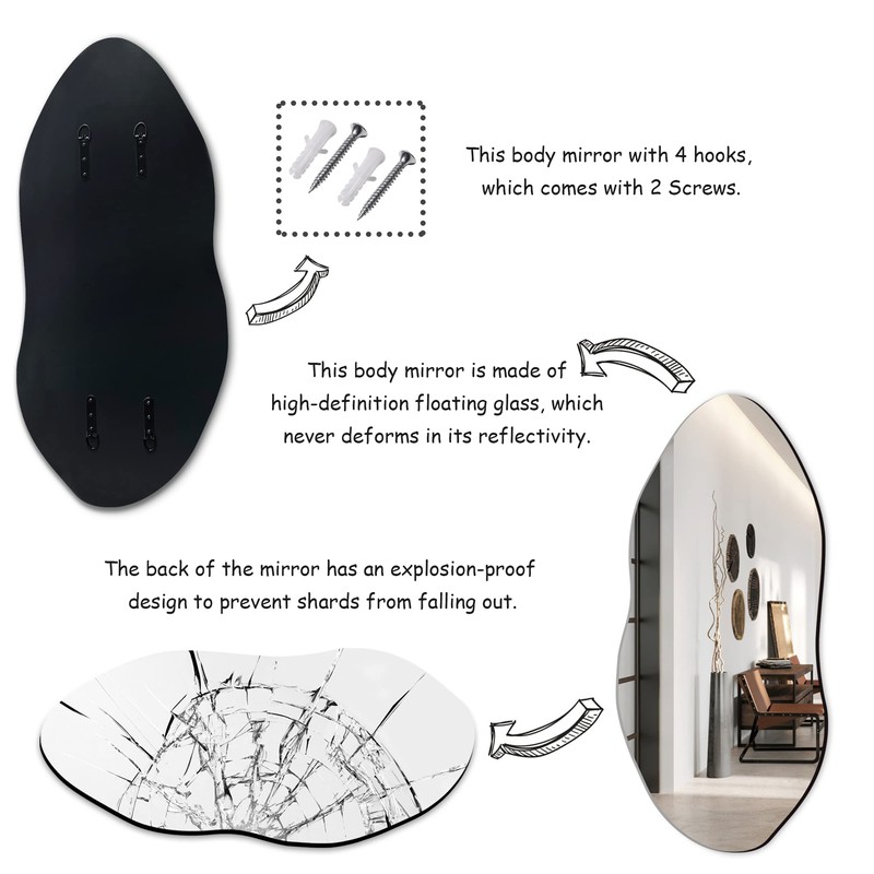 Delma Irregular Wall Mirror for Wall, Entryway, Bedroom, Asymmetrical Mirror