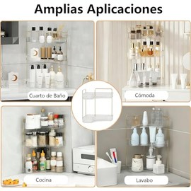 Organizador de Tocador de 3 Niveles  2 Esponjas de Limpieza - Organizador Esquinero de Mostrador de Baño, Gran Capacidad para Cosméticos y Cuidado de 