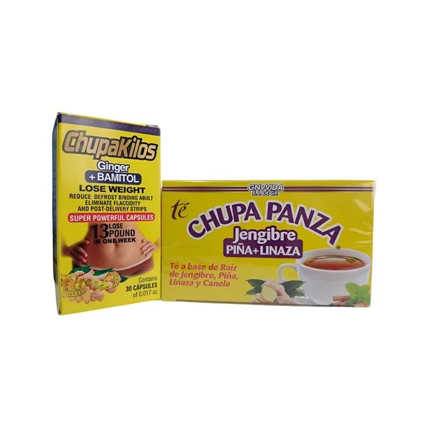 Kit Chupa Kilos 30 Caps + Te Jengibre Piña Linaza