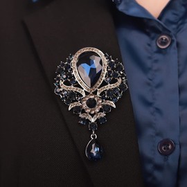 Rumtock Dark Blue Rhinestones Elegant Silver Brooch for Women Girls Spark Jewelry Prom Dancing Ball