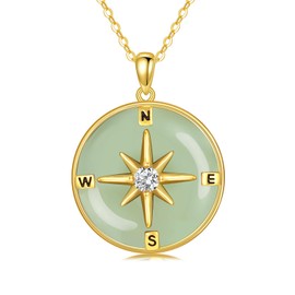 HPQQ Jade Necklace for Women Compass Pendant Necklaces 14k Gold Plated Sterling Silver Jade Jewelry Travel Inspirational Graduation Christmas Gifts for Women Mom Wife