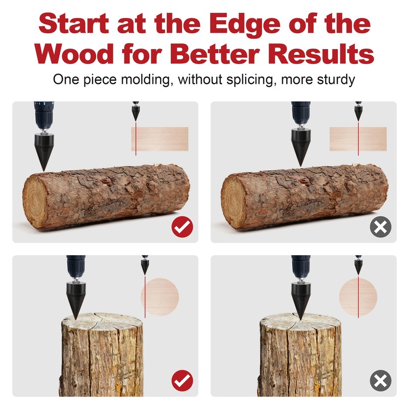 APIOLO Wood Splitter Drill Bit-3 Drilling Handles, Log Splitter Drill