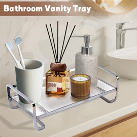 Bathroom Countertop Organizer, Bathroom Tray Countertop Vanity Tray for Bathroom Perfume Tray Bathroom Vanity Organizer for Perfume, Makeup, Cosmetics, Jewelry, Soap (Sliver, 1 Tier)