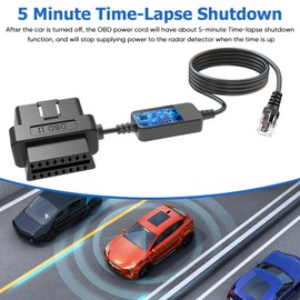 OBD Power Cable for Radar Detector,OBDII Adapter Cable for Radar Detector,Radar Detector Power Cable,Compatible with Escort MAX 360 Passport Unide R1/R3 Beltronics Radenso XP etc Radar Detector