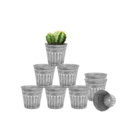 vensovo 3 Inch Silver Metal Rustic Flower Pots - 9Pcs Small Galvanized Planters with Drainage Hole and Rubber Plug, Rustproof Metal Bucket Plant Pots Farmhouse Vintage Style for Decor