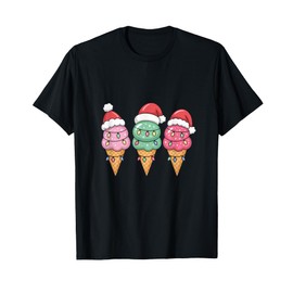 Christmas Lights Ice Cream Cone with Santa Hat Design T-Shirt