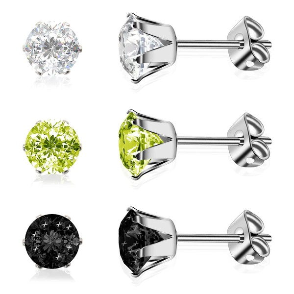 Artskin 3 Pairs Women's Stud Earrings Titanium Hypoallergenic Earrings Cubic