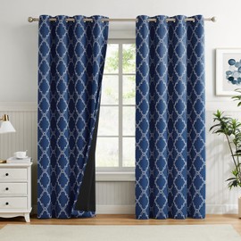 Melodieux Moroccan 100% Blackout Curtains 84 Inches Long for Living Room Bedroom, Thermal Insulated Energy Saving Privacy Grommet Lined Drapes 2 Panels Total Light Blocking, 52" W x 84" L, Navy Blue