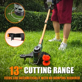 WeGofly 13-Inch String Trimmer Cordless,(2 x 21V 5.0Ah Batteries & Charger), 2 in 1 Trimmer & Edger, Electric Weed Wacker with Auto Rope Spool Feed, 6 Pcs 4M Spool Line for Yard, Garden, Green