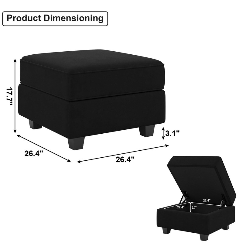 Belffin Storage Ottoman Module for Modular Sectional Sofa Square Seat