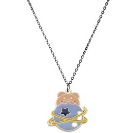 YIQPKUM Brown Enamel Bear with Saturn Pendant Zodiac Jewellery Thin Necklace Women Party Gift 18 Inches, Zinc, No Gemstone