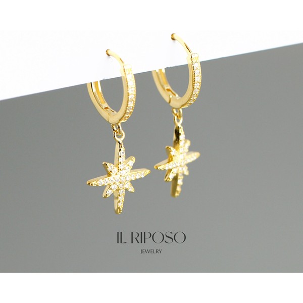 Anise star Hoop Earrings • Gifts For Her • Minimalist Earrings In Sterling Silver • Best friend Gift - EH1044