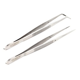 O'Creme Stainless Steel Precision Kitchen Culinary Fine-Tip Tweezer Tongs, 1 Curved and 1 Straight