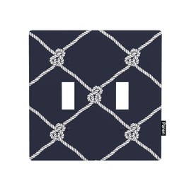 Pznen Nautical Rope Double Toggle Covers White Fishing Net Marine Knots Dark Blue 2 Gang Wall Plate Decorative Light Switch Covers Bathroom Bedroom Home Kitchen
