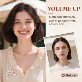 Charites Clip in Hair Extensions Real Human Hair Short Extensions for Women Adding Volume 2 Pcs Invisible Clip on Hairpieces with Thinning 8 Inch Medium Brown