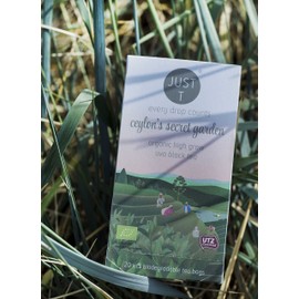 JUST T Ceylon´s Secret Garden Doppelkammerbeutel (20 pcs) | Bio Schwarzer Tee – Angebaut im Uva-Hochland | Biologisch Abbaubarer Teebeutel – Biologisch Hochland Blatt Tee für alle Teeliebhaber