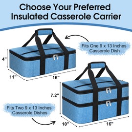 MIAOJIE Double Insulated Casserole Carrier, Portable Casserole Carrier for Hot or Cold Food Lunch Tote Warmer or Cooler Bag, Lasagna Lunch Bag for Potluck Parties- Fits 9" x 13" Baking Dish-Azure