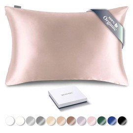 RENESSY Organic Silk Pillowcase - 100% Organic Mulberry Silk, 22 Momme, Naturally Hypoallergenic, Promotes Hair and Skin Health, 1 Piece (Standard Size 50x75 cm, Heavenly Pink)